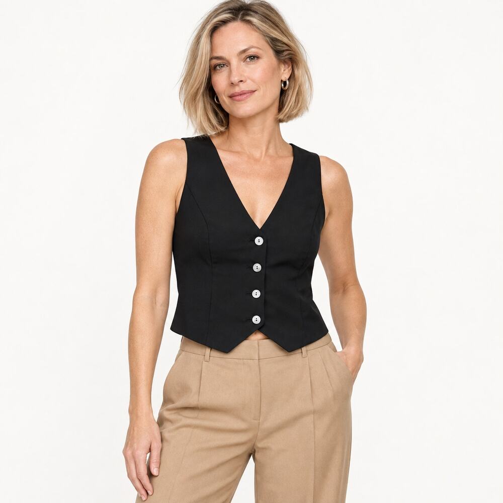 Madewell Katrina Vest WMNS 00 Black V Neck Button Front Modal 90s Minimalist